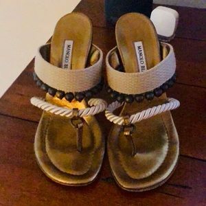 Gold, tan and bronze Manolo Blahniks